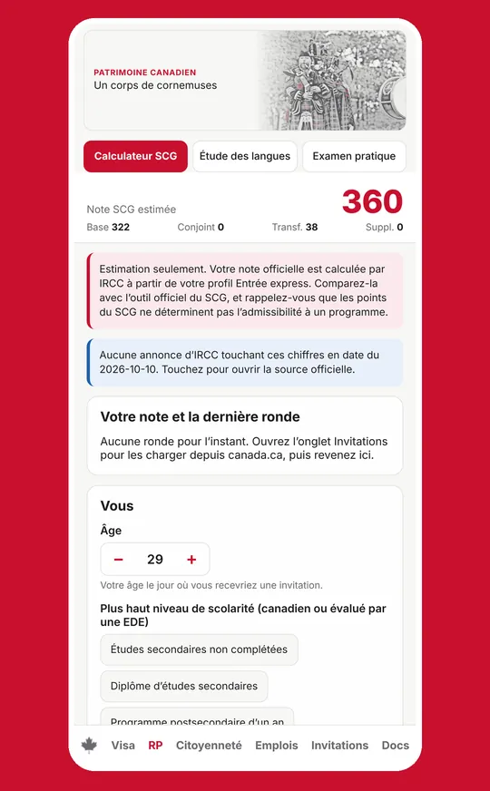 Calculateur SCG avec un score estimé