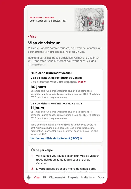 Guide du visa de visiteur avec les délais de traitement d'IRCC